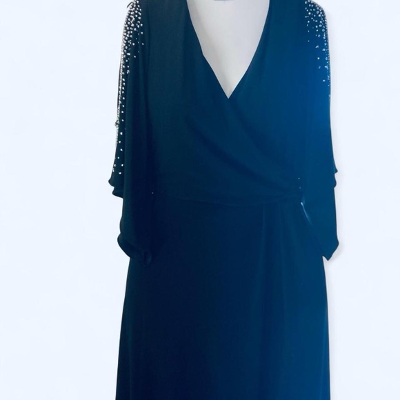 MSK Dresses & Skirts - Black dress with beaded slit sleeves. Size L MSK